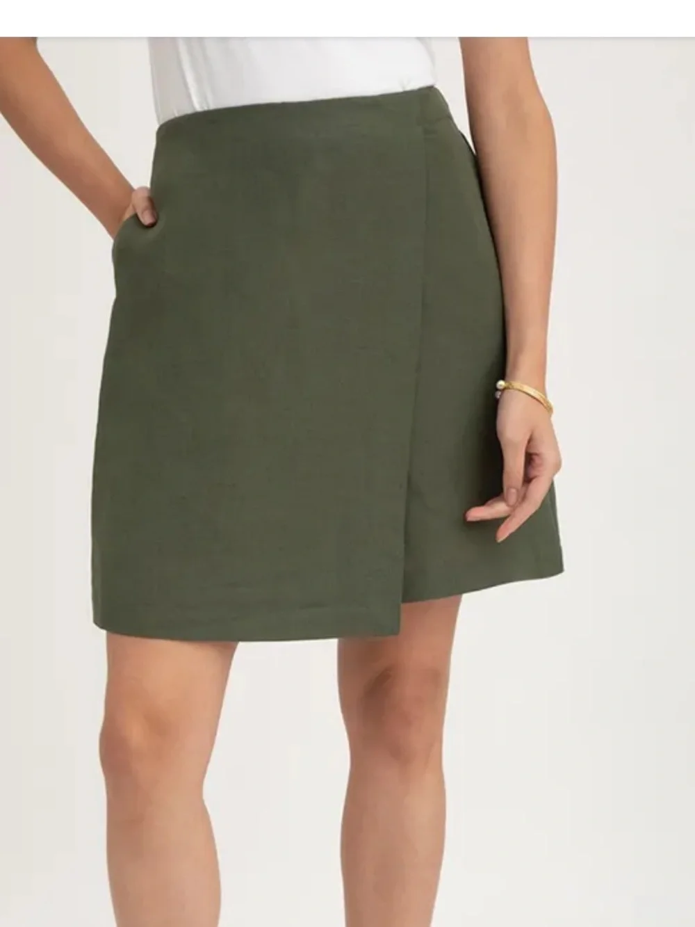 La Mode Balenciaga Olive Green Wrap-Front Women’s Skirt
